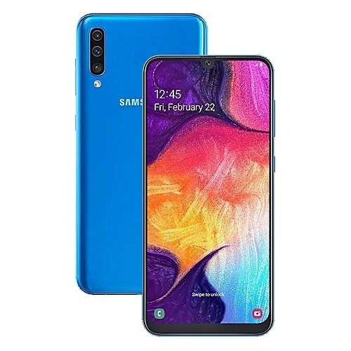 SAMSUNG A50 128GB ROM 6GB RAM DISPLAY 6.4 INCHES REAR CAMERA 25MP + 5MP + 8MP FRONT CAMERA 25MP ANDROID PIE BATTERY CAPACITY 4000Mah