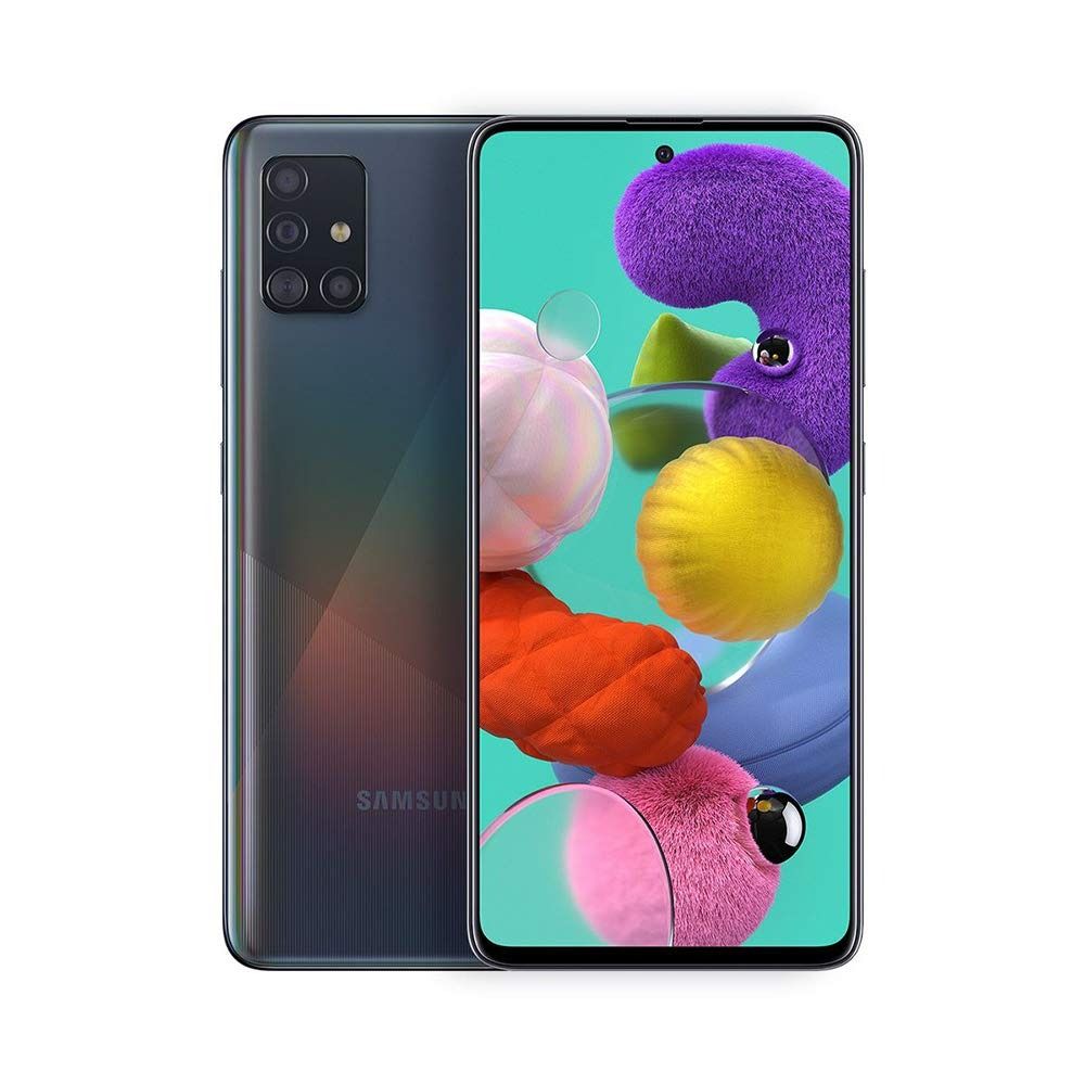 SAMSUNG GALAXY A51 128GB ROM 6GB RAM DISPLAY 6.5 INCHES REAR CAMERA 48MP + 12MP + 5MP + 5MP FRONT CAMERA  32MP BATTERY CAPACITY 4000Mah BLACK