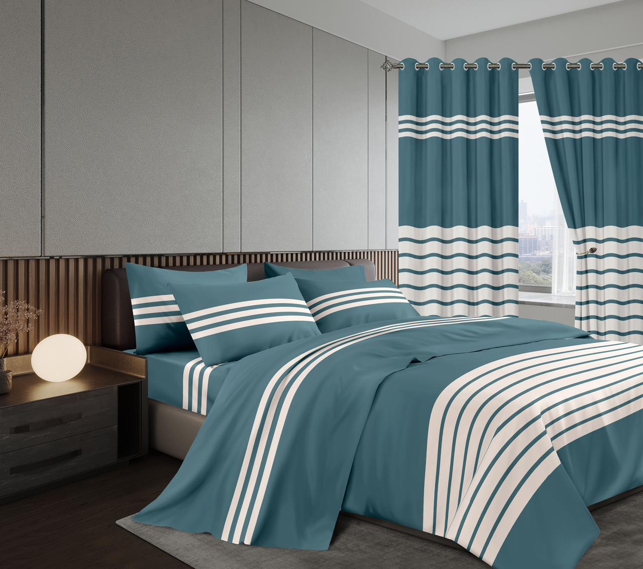 Warm Woolen Duvet With matching Curtains With  ▪️2 bedsheet( 1fitted & 1flat)    ▪️2 pillow cases.     ▪️2pcs Curtains Measuring, 2.5m height & 1.5m width. Size  6*7