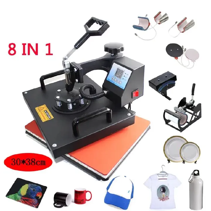 Combo Multifunctional 12*15 High Pressure T-Shirt Printing Sublimation Machine 8 in 1 Heat Press Machine