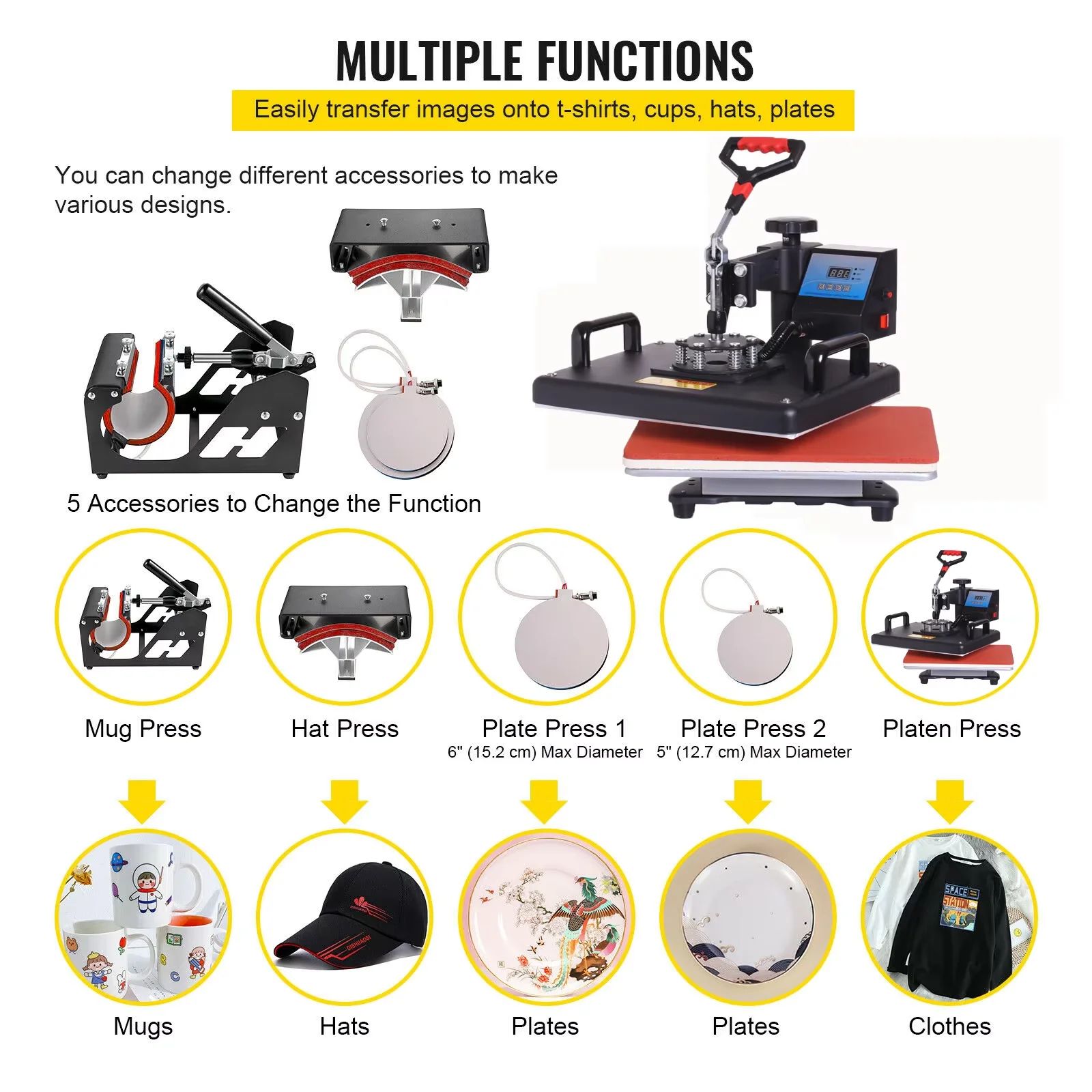 8 in 1 Flat Combo Heat Press Machine Top Ranking Semi-Automatic T Shirt/Mug/Sublimation Press Plate