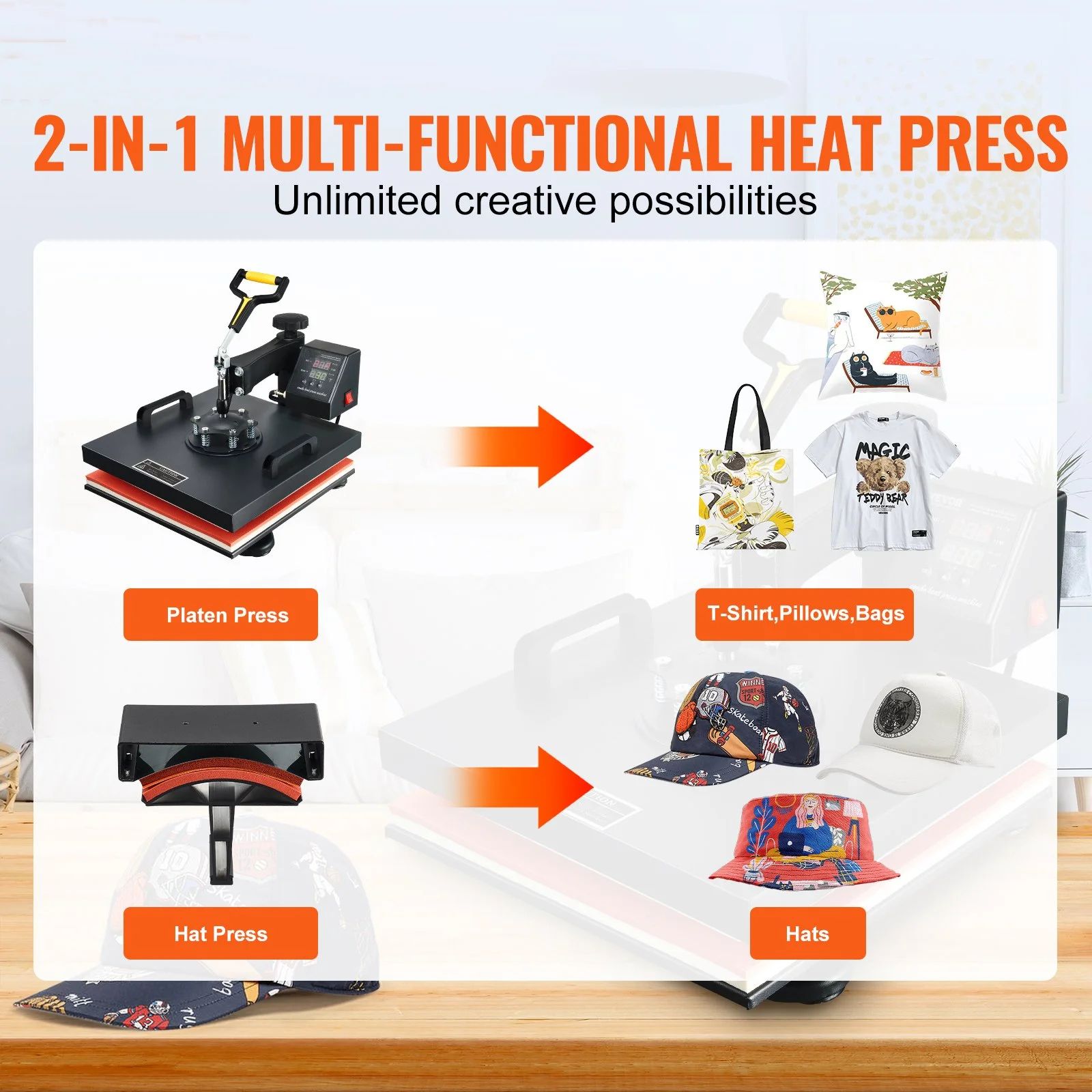 8 in 1 Flat Combo Heat Press Machine Top Ranking Semi-Automatic T Shirt/Mug/Sublimation Press Plate