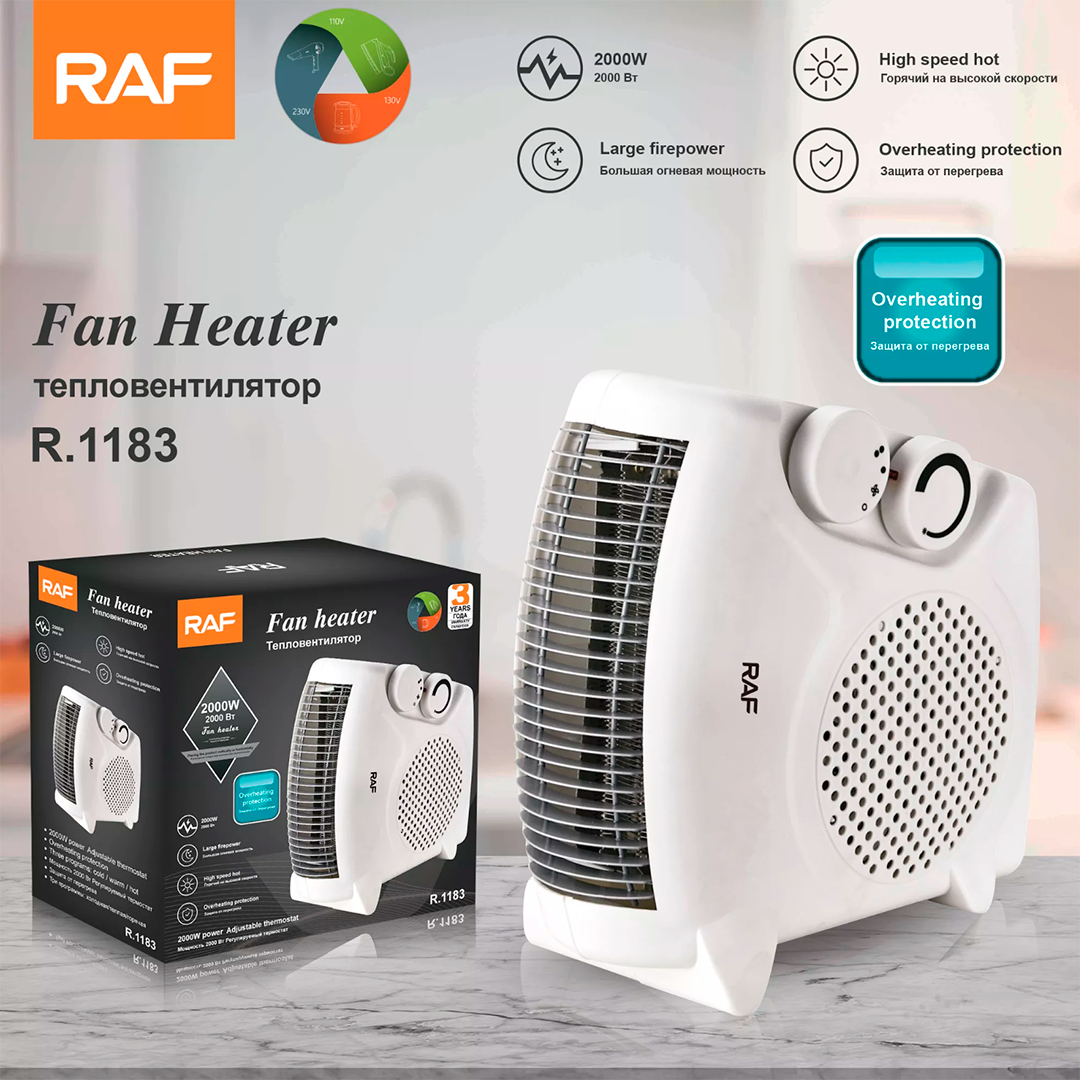 Fan Heater 2000W Fast Heating Large Vents Portable Compact Size Overheating protection Safe Home Appliance