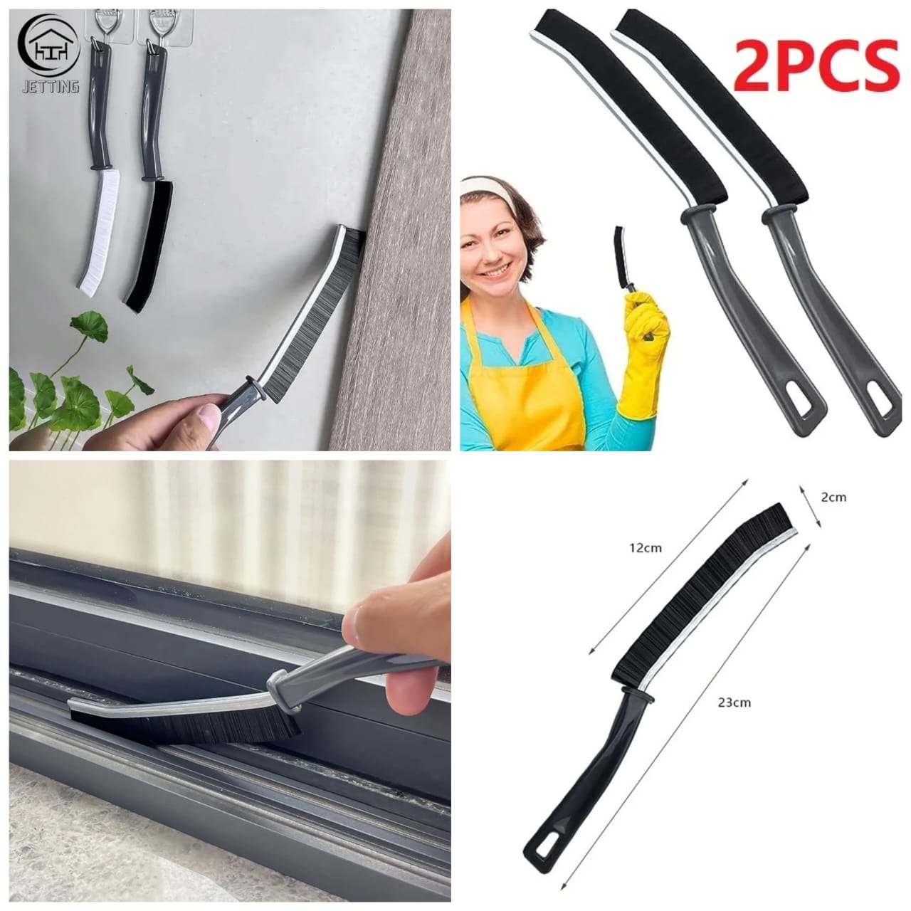 CREVICE BRUSH. 2 piece hard bristled crevice brush. Suitable for cleaning various surfaces like tile grout, window tracks, and kitchen appliances. Comfortable grip for precise cleaning and control.