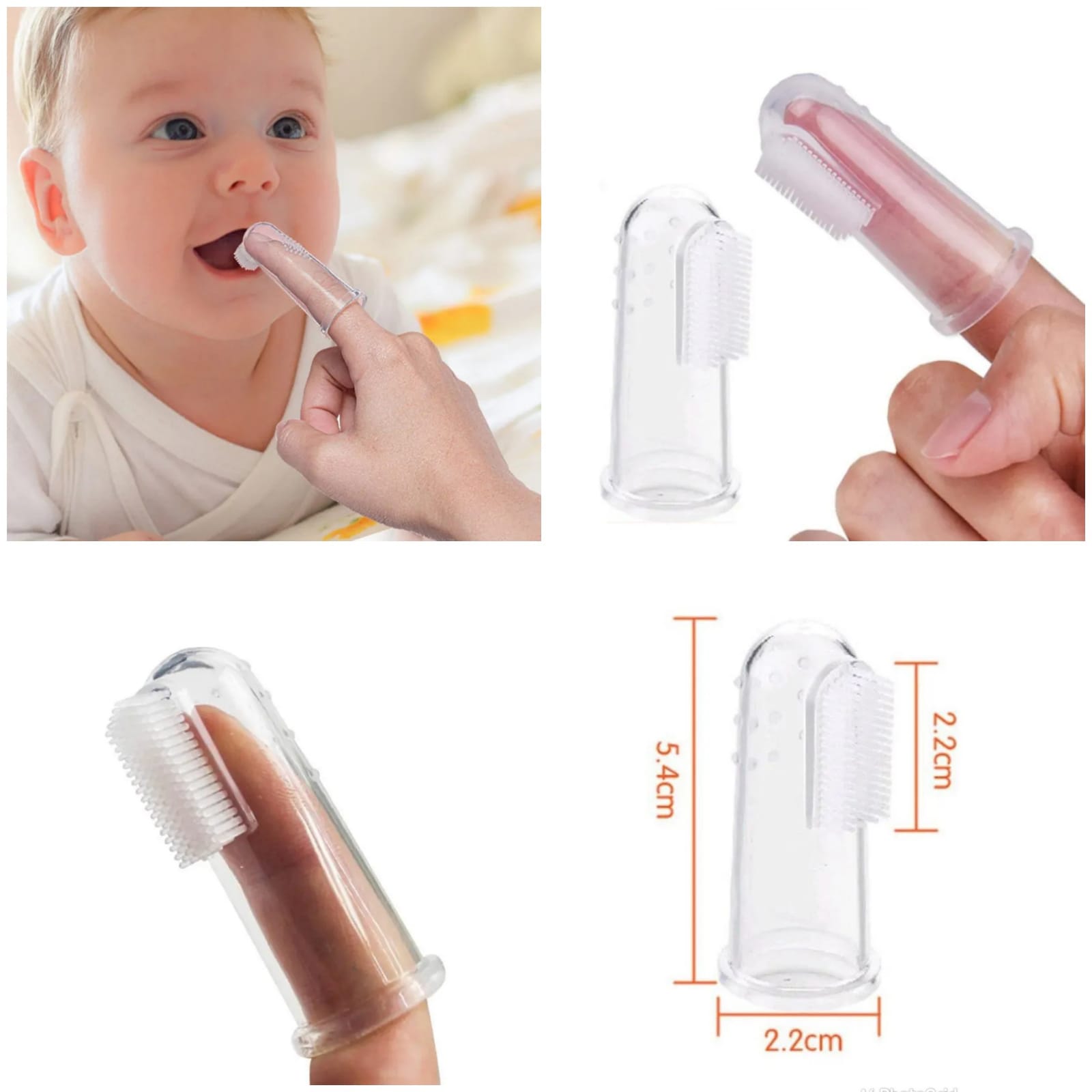 TOOTHBRUSH. 5 pieces baby finger toothbrush, Made from soft, safe, and food-grade silicone. Designed for gentle cleaning of baby’s teeth and gums. Easy to use by placing on an adult’s finger.