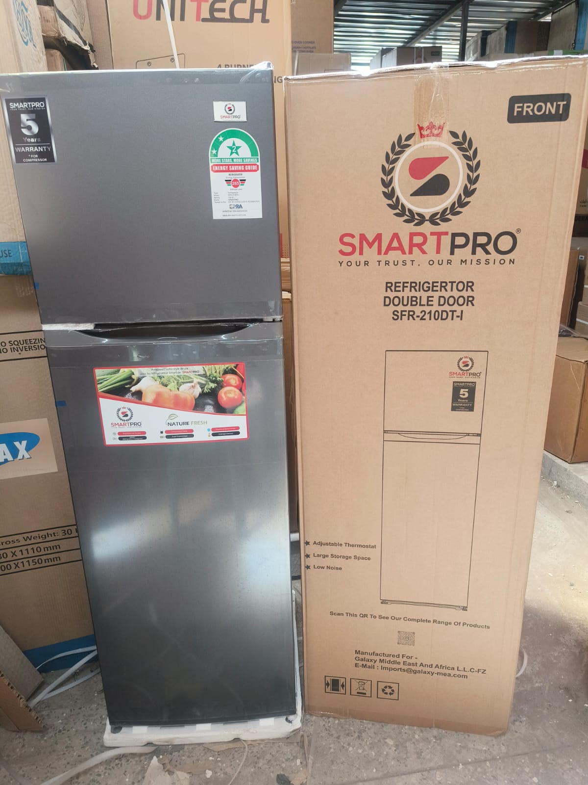 Smart Pro SFR-210-DT-I Double Door Refrigerator, 170L - Silver, Double Door, Brand: SmartPro, Mechanical control, Energy saving and low noise, Stylish LED Light, Capacity: 170L.