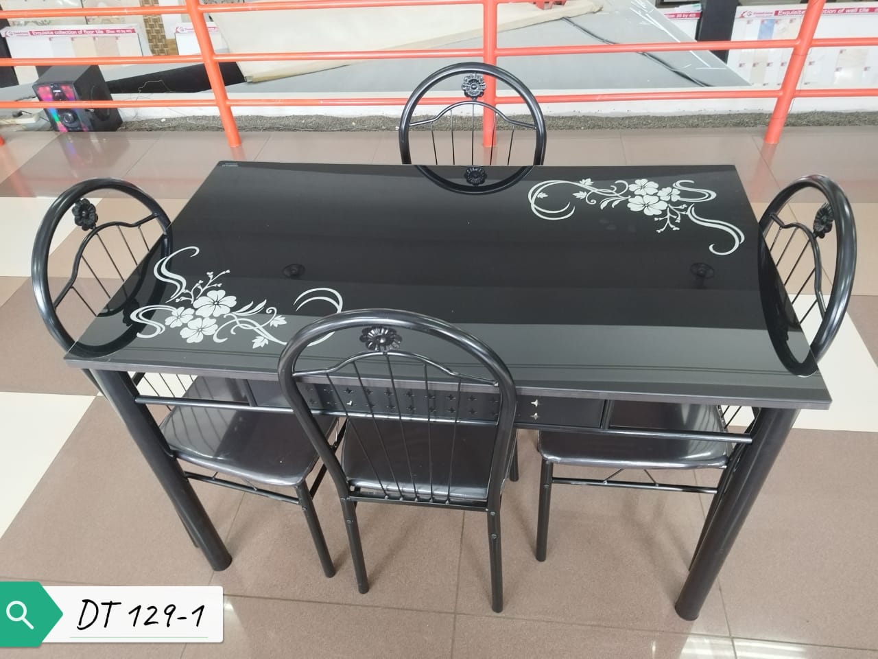 EXECUTIVE BLACK 4 SITTER DINNING TABLE - 8mm Tempered Glass Top, Rust-Resistant Steel Frame, High-Quality Leather Chairs, Plush Sponge Cushioning, Modern and Elegant Design.