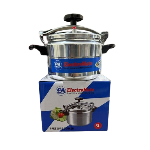 Electro Mate 5L Pressure Cooker – Stainless Steel Fast Cooking Pot, With safe anti-explosive lid, Cook smarter today, order now for quick, flavorful meals!