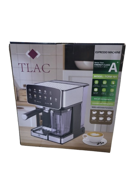 TLAC Espresso Coffee Machine TCFM 101 – 1.8L Coffee Maker with Automatic Milk Frother, Touch Control & Cold Brew, Order now and enjoy café-quality drinks anytime!