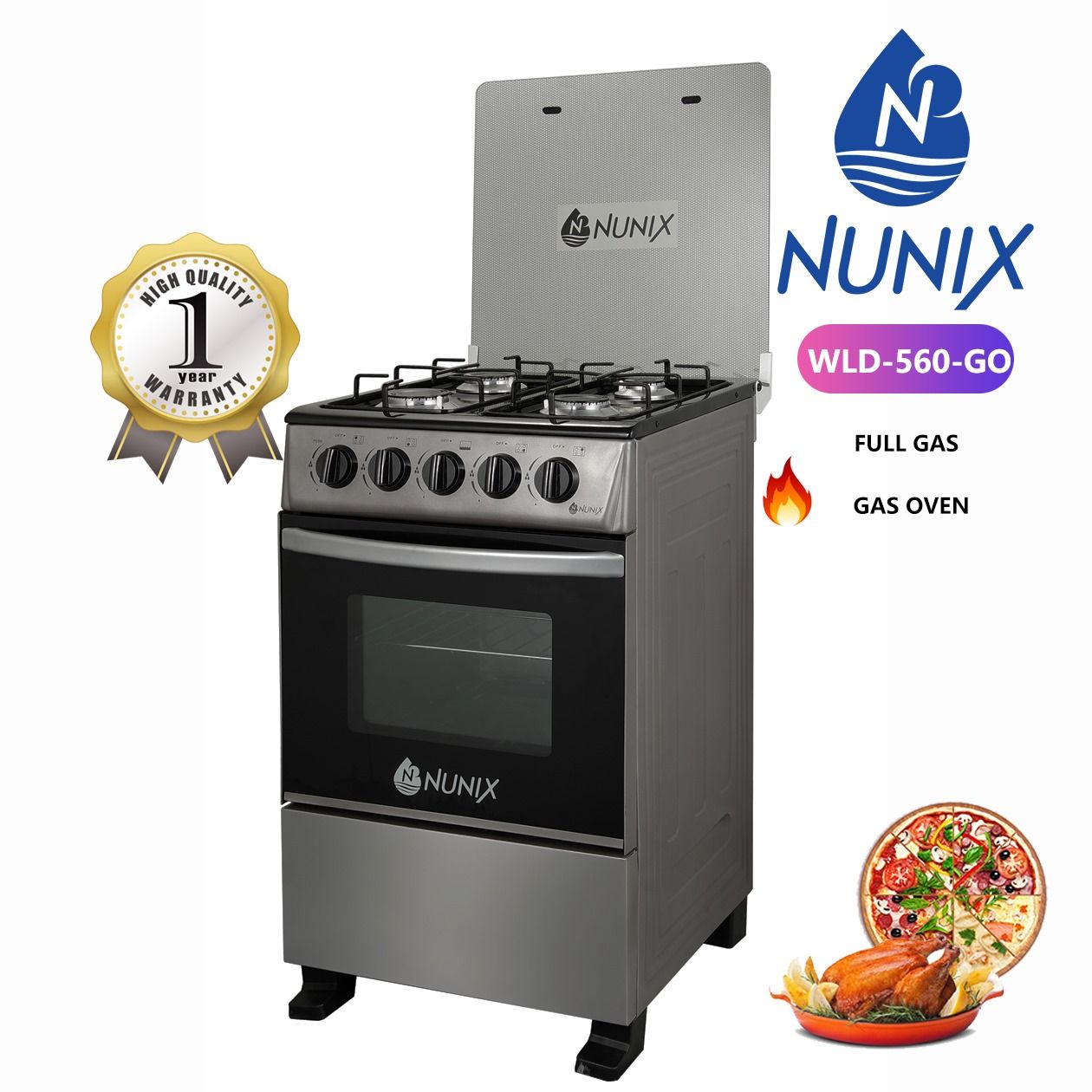 Nunix 60×60 cm 3+1 Freestanding Cooker – Electric Oven with 3 Burners & Hotplate, Cook smarter and enjoy hassle-free baking and frying, order your Nunix freestanding cooker today!