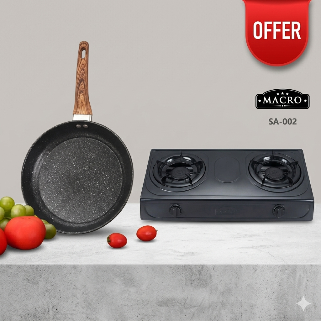 UNLIMITED OFFER !! Nunix Macro Table Top Cooker + FREE 24CM Non-Stick Stone Pan – Compact & Efficient Gas Cooker, High-efficiency gas burner for fast and even cooking, Buy now and enjoy offerr!