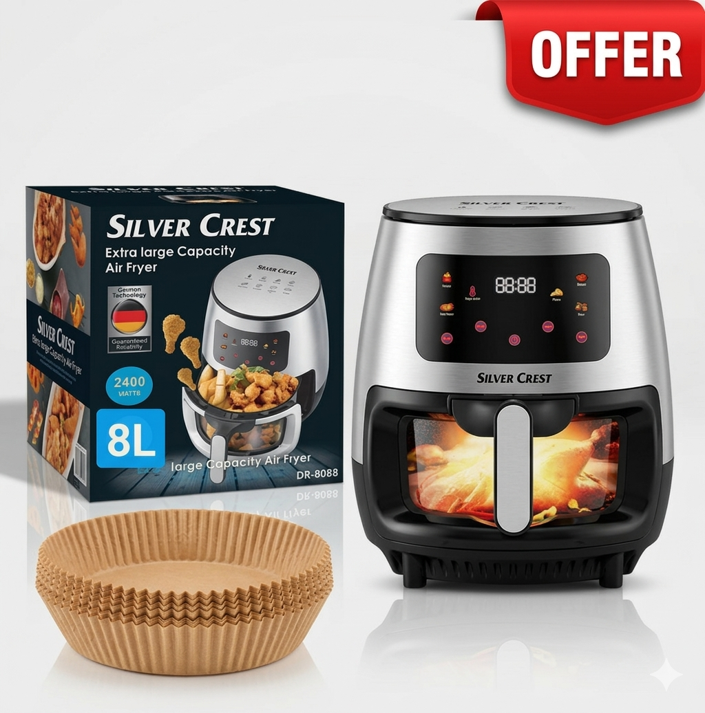 {LIMITED TIME OFFER } BUY NOW!! Silvercrest 8L Glass Air Fryer + FREE 50PCS Air Fryer Liners – Healthy Oil-Free Cooking, Order now and enjoy this limited-time kitchen deal!