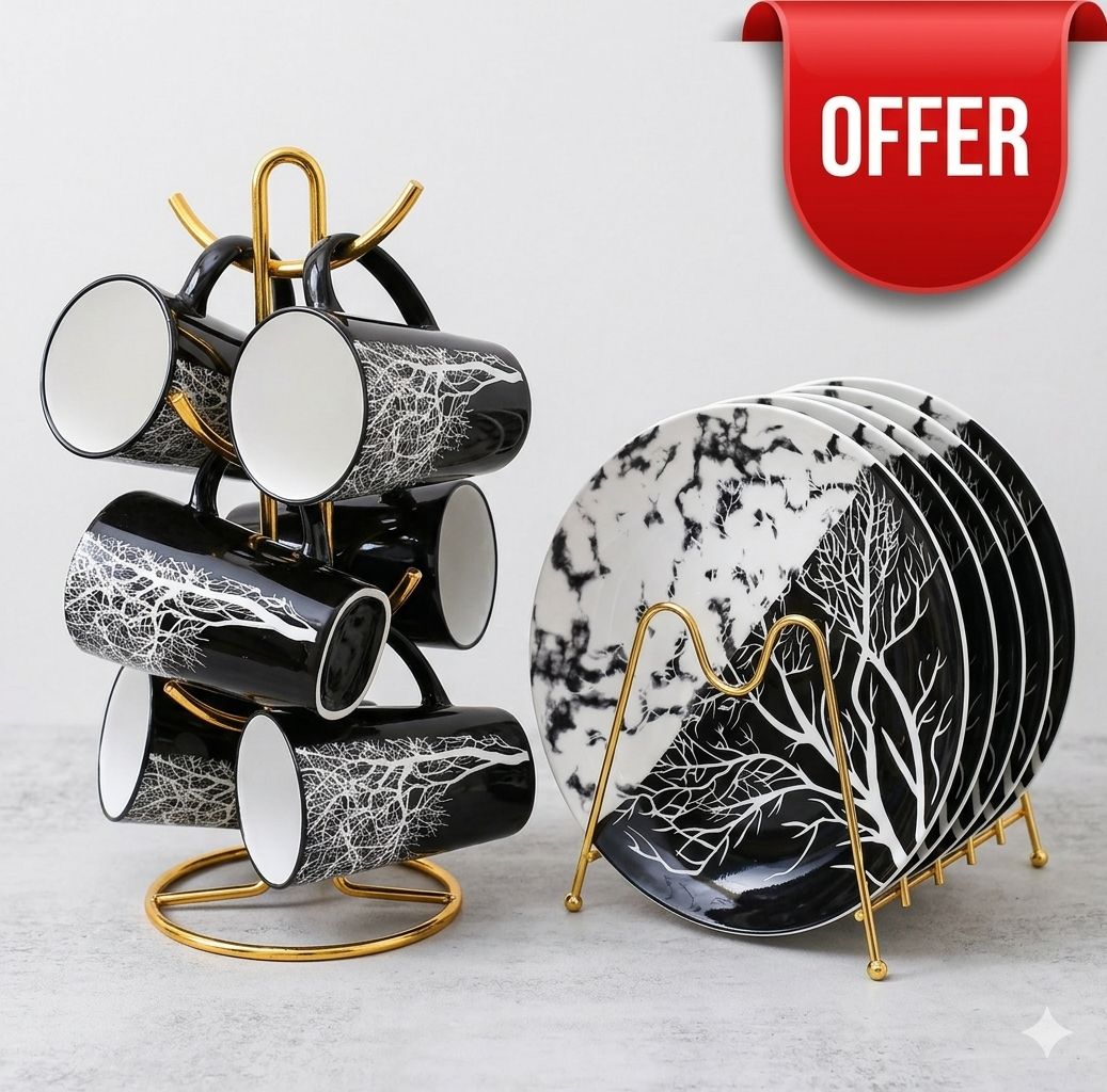 DOUBLE DEAL OFFER !! 6PCS Ceramic Tree Mugs + 6PCS Ceramic Tree Plates – Elegant Matching Drink & Dining Set, Order today and enjoy a complete, elegant dining and drinkware set !