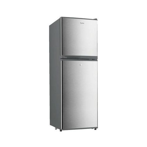 Syinix 137L Double Door Refrigerator – Compact, Energy-Efficient & Stylish, 3 star energy efficiency, Crisper drawer for fruits and vegetables, Freezer section with ice tray.