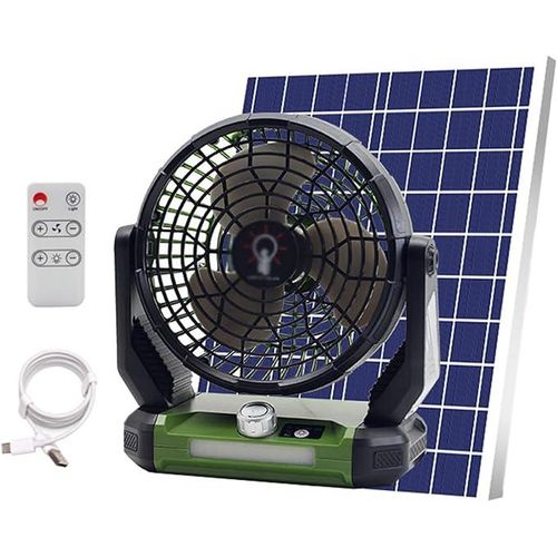 NEW ARRIVALS🎀Solar Fan Portable USB Rechargeable Ceiling Fan Infinitely Variable Speed Remote Control Night Light And Can Charge The Phone🎉Side charging, super power solar power supply panel, you ca
