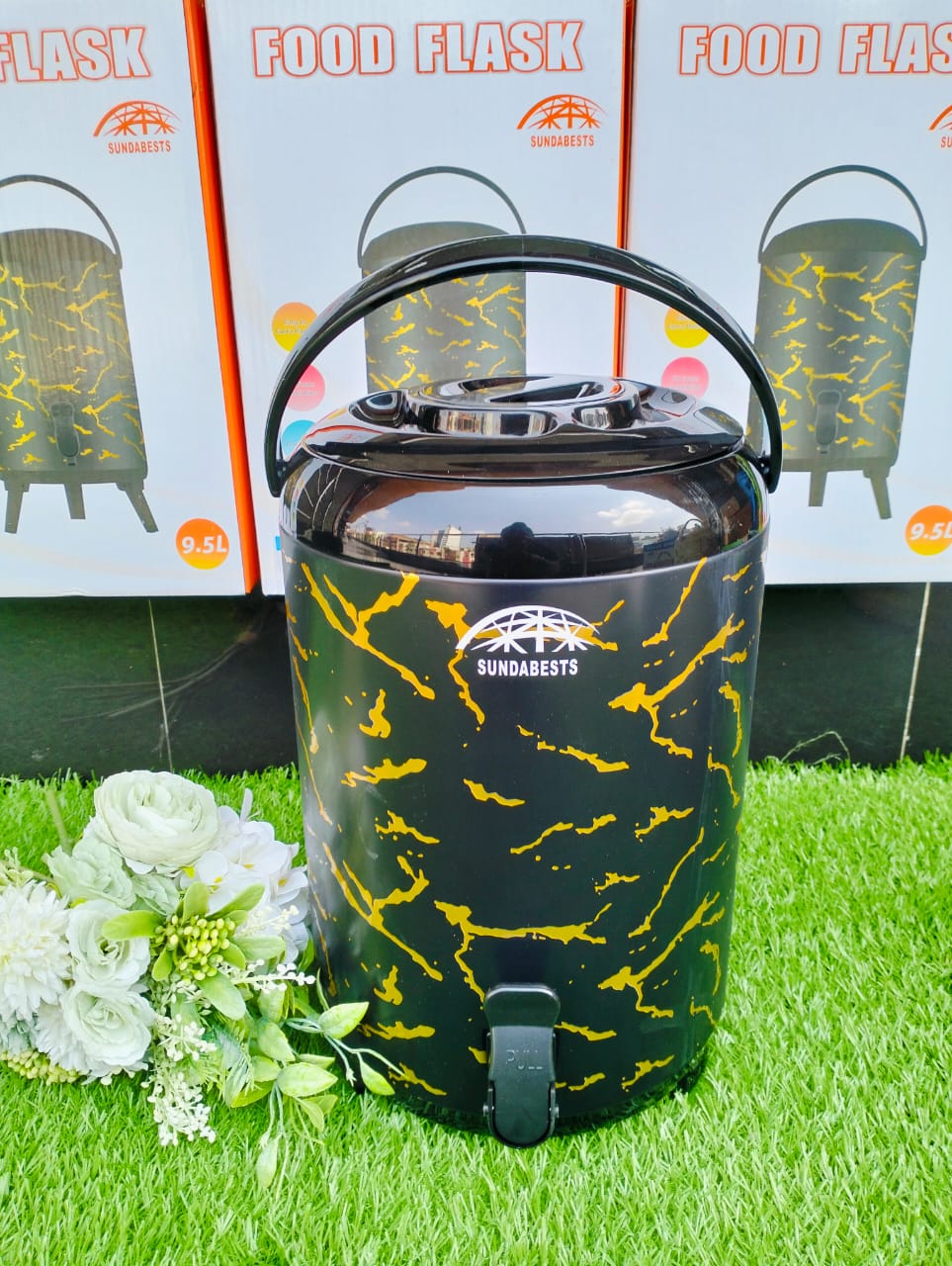 PRICE DROPPED🎉SUNDABESTS Premium 9.5 Litre Tea Urn / Food Flask – Black,WHITE & BEIGN Gold Marble Design🦋value style, convenience, and durability. Perfect for keeping tea, coffee, hot water, or food