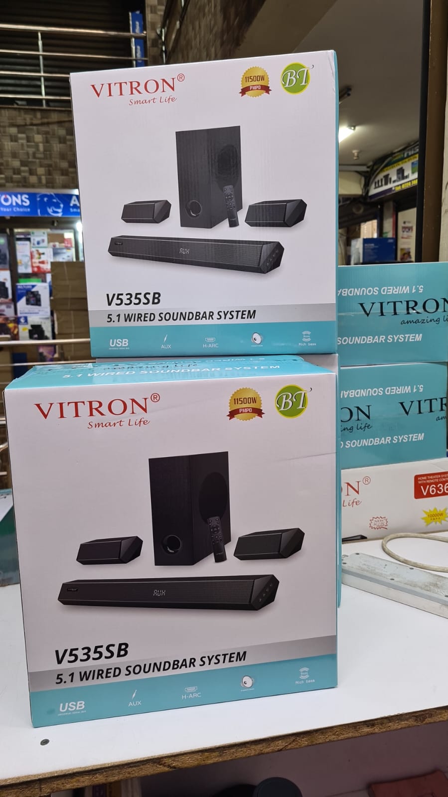 PRICE DROPPED🎇Vitron 5.1CH SOUNDBAR SYSTEM WITH POWERFULL BASS🎉115W RMS total output
5.1 channel surround sound
Wired subwoofer for enhanced bass
Multiple input options – Bluetooth, USB, AUX, Optica