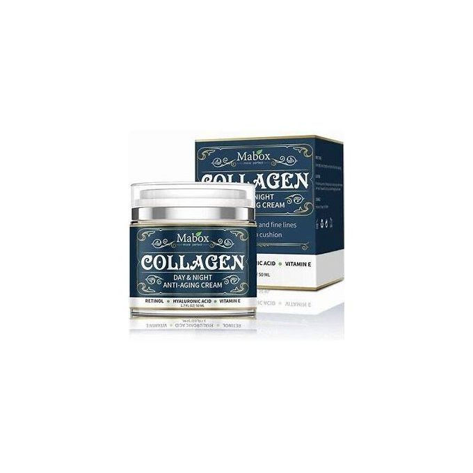 Mabox Collagen Day & Night Anti-Ageing Face Cream. It enhances skin elasticity, shrinks pores, and makes the skin soft, smooth, and firm. Suitable for all seasons, it nourishes and rejuvenates for a