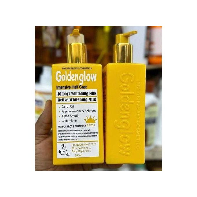 Golden Glow Intensive Half Cast 10 Days Whitening Milk with CARROT Oil & TURMERIC Body Lotion with Argan Oil, Alpha Arbutin & Glutathione. Removes Pimples, Wrinkles and Stretch mar 500ML. Antioxidant