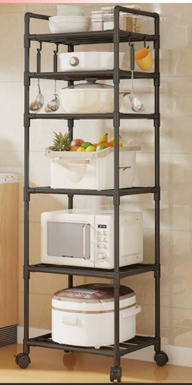 🎀6 Tier Foldable Multipurpose Rack with Shelves & Wheels – Kitchen, Storage & Display🦋multipurpose shelf with wheels, kitchen storage organizer, heavy duty metal rack, foldable kitchen shelf kenya,