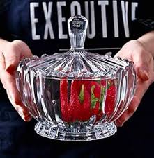 Glass Candy Sugar  Dish with Lid Decorative Crystal Candy Bowl Fruit Bowl Elegant Gold Candy Holder Perfect for Parties Weddings and Gifts Ideal for Nuts Chocolates Snacks and Home Decor
