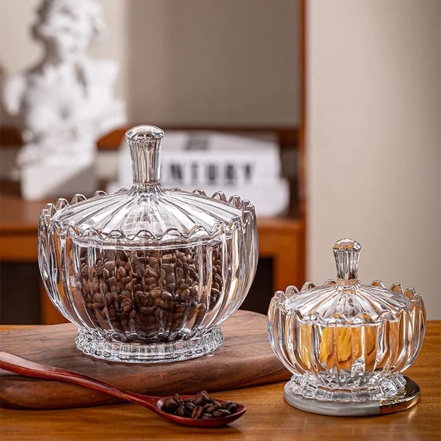 Glass Candy Sugar  Dish with Lid Decorative Crystal Candy Bowl Fruit Bowl Elegant Gold Candy Holder Perfect for Parties Weddings and Gifts Ideal for Nuts Chocolates Snacks and Home Decor