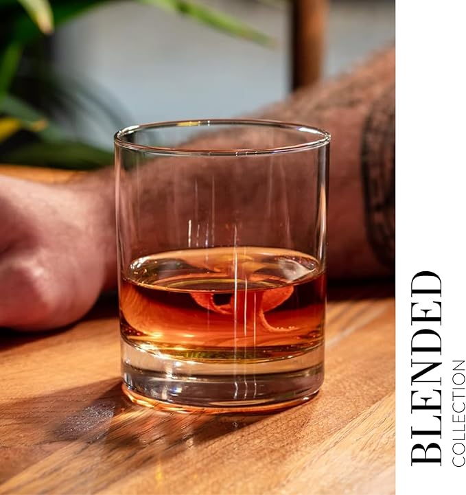 Whisky Sour Tumbler Glasses Old Fashioned Bourbon Cognac Brandy Set of 6 Blended Collection Perfect for cocktails, drinks, water, juice, scotch, irish liquor, whisky