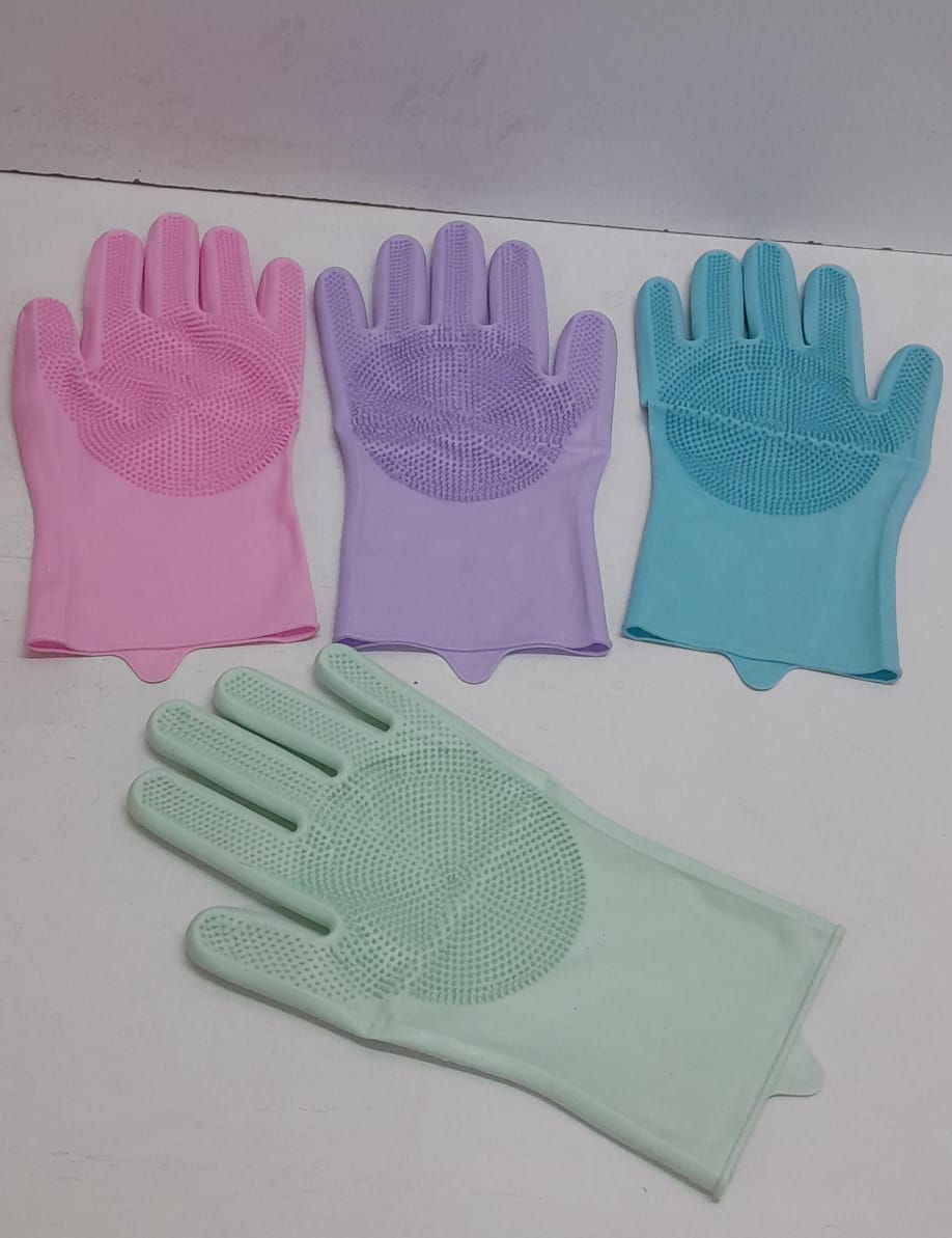 Silicone Rubber Dish Washing Magic Gloves Kitchen Pet Bath Cleaning Scrubbers