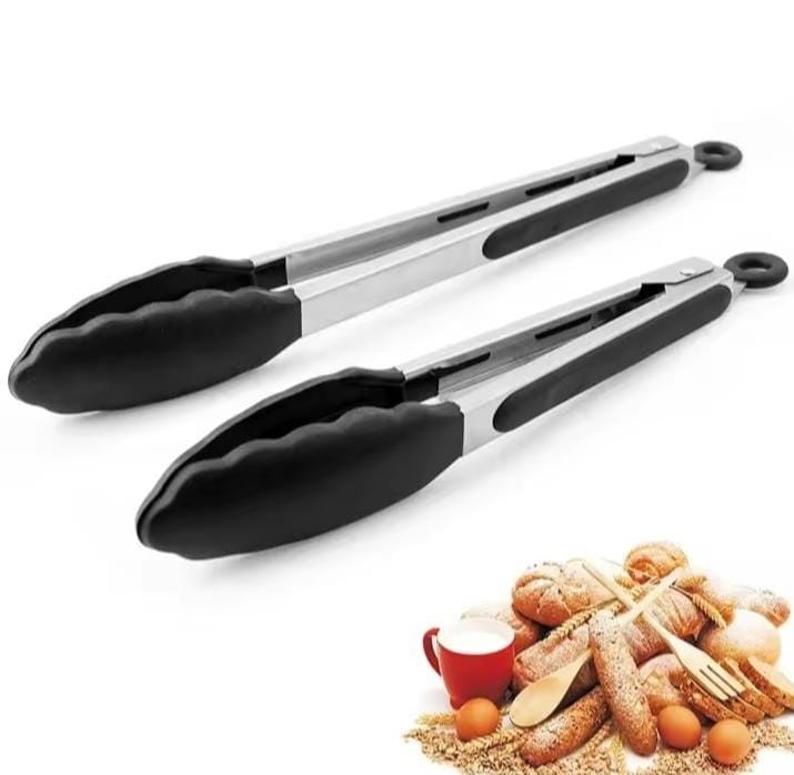 Cooking Tongs 1pc Grilling Tong Stainless Steel Silicone Cooking Grilling Barbecue Non-Stick Salad Cake Serving Clip
