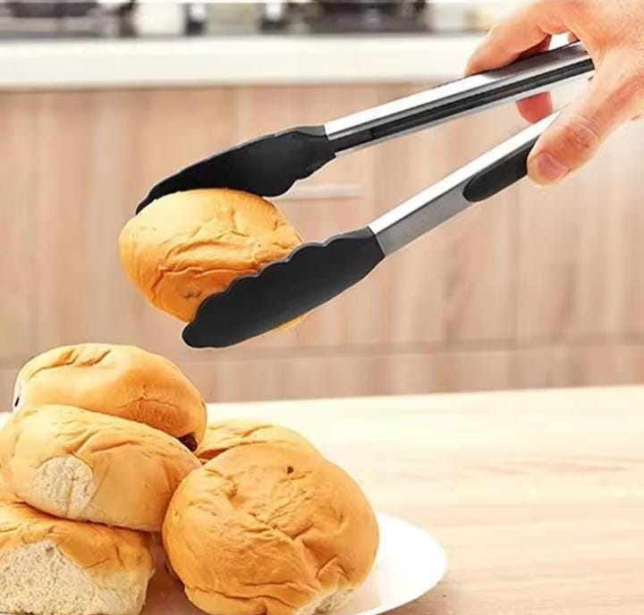 Cooking Tongs 1pc Grilling Tong Stainless Steel Silicone Cooking Grilling Barbecue Non-Stick Salad Cake Serving Clip