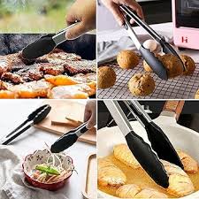 Cooking Tongs 1pc Grilling Tong Stainless Steel Silicone Cooking Grilling Barbecue Non-Stick Salad Cake Serving Clip