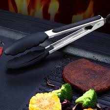 Cooking Tongs 1pc Grilling Tong Stainless Steel Silicone Cooking Grilling Barbecue Non-Stick Salad Cake Serving Clip