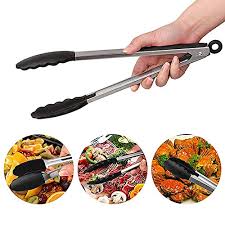 Cooking Tongs 1pc Grilling Tong Stainless Steel Silicone Cooking Grilling Barbecue Non-Stick Salad Cake Serving Clip