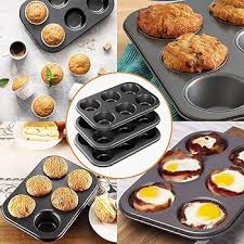 6 Hole Muffin Tray, 18 Muffin Pan Bakeware Oven Tray, Non-Stick Cupcake Tin Baking Mould for Yorkshire Pudding Pies, Cupcakes, Muffin Brownies and Mince Pie Baking Tray, Carbon Steel