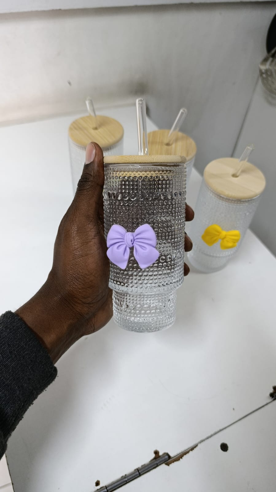 475ml Glass Cups with Bamboo Lids and Cleaning Brushes Beer Glasses Cute Tumbler Cup Ideal for Cocktail Whiskey Soda Water and Gift