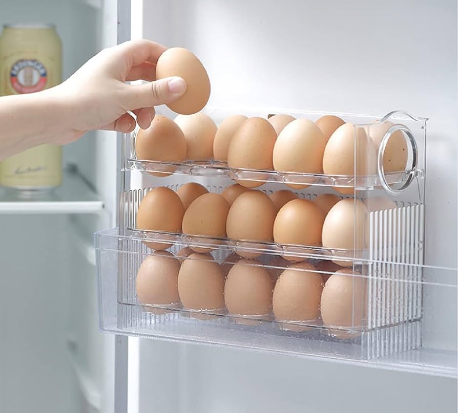 Egg Box Holds Up to 30 Eggs, Plastic Egg Box, Portable Egg Storage Box, Egg Box for Refrigerated Kitchen