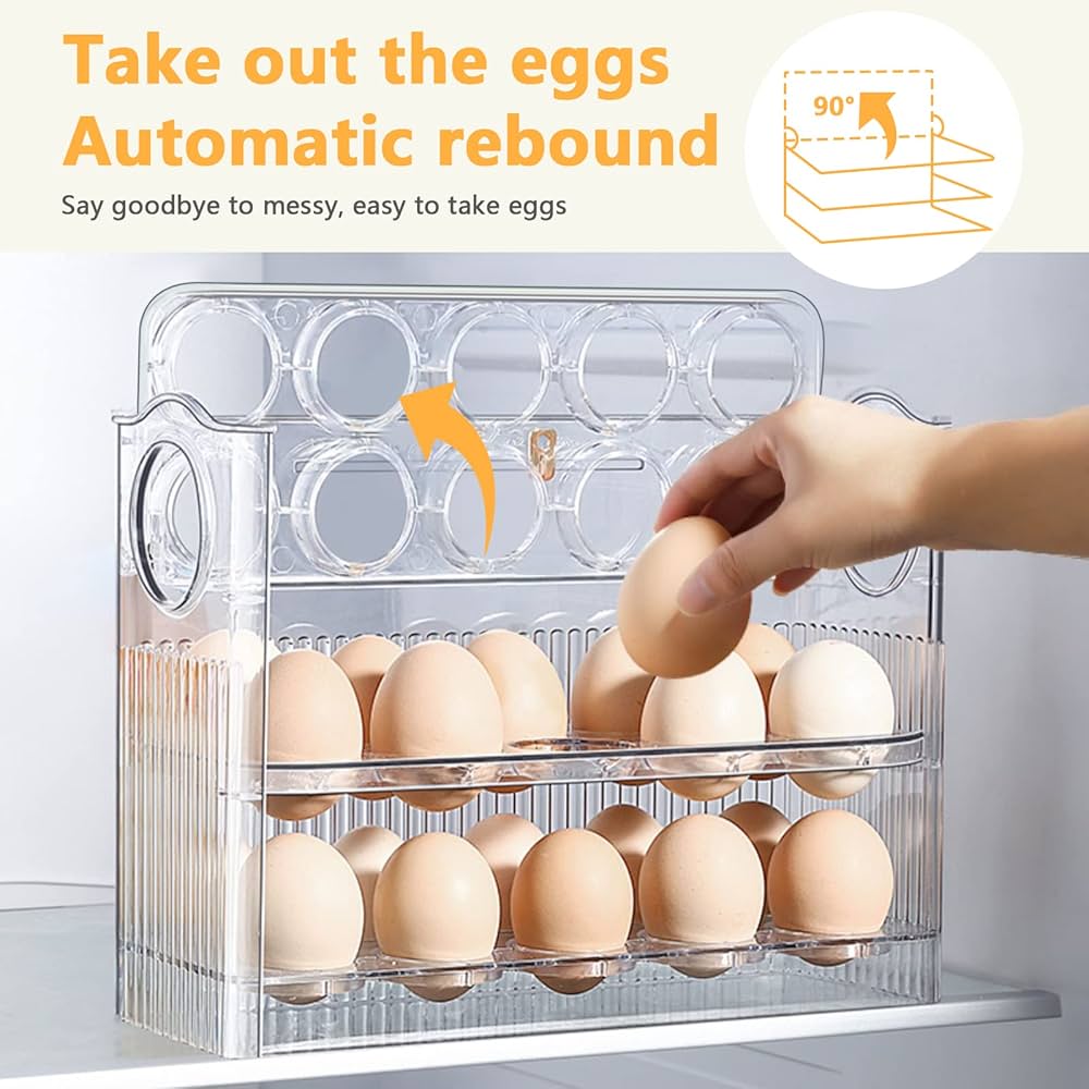 Egg Box Holds Up to 30 Eggs, Plastic Egg Box, Portable Egg Storage Box, Egg Box for Refrigerated Kitchen
