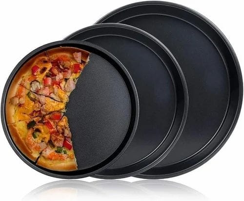 Pizza Pan Set of 3: made of heavy duty carbon steel with non-stick coating, perfect baking experience, easy to clean and non-stick