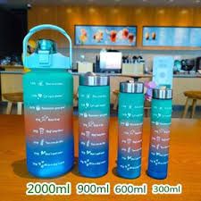 4 in 1 Water Bottle with Motivational Time Marker, Leakproof Durable BPA Free Non-Toxic Water bottle for school, office, gym (Multi color 4 in 1 2000ML,900ML,600ML,300ML)