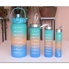 4 in 1 Water Bottle with Motivational Time Marker, Leakproof Durable BPA Free Non-Toxic Water bottle for school, office, gym (Multi color 4 in 1 2000ML,900ML,600ML,300ML)