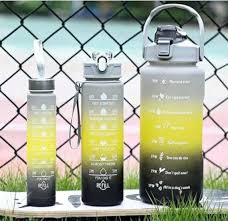 Set of 3 Water Bottle 2000ML, 900ML, 300ML with Motivational Time Marker, Unbreakable Durable Sipper Water bottle for office,School, gym