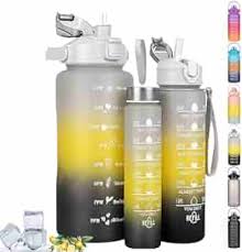 Set of 3 Water Bottle 2000ML, 900ML, 300ML with Motivational Time Marker, Unbreakable Durable Sipper Water bottle for office,School, gym