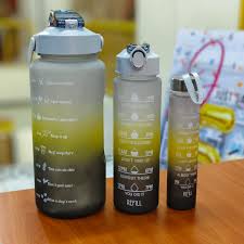 Set of 3 Water Bottle 2000ML, 900ML, 300ML with Motivational Time Marker, Unbreakable Durable Sipper Water bottle for office,School, gym