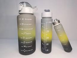 Set of 3 Water Bottle 2000ML, 900ML, 300ML with Motivational Time Marker, Unbreakable Durable Sipper Water bottle for office,School, gym