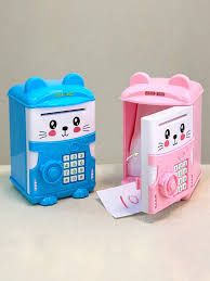 Manual mini kids home bank, Cash Coins Saving Box, ATM Money Boxes,Piggy Bank deposit box Key Lock Piggy bank note Cash Saving Money Box Counter, Mini Safe deposit Box Child Gift size:13.7*8*7cm