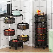 4 Layers Rotatable Fruit Rack Multi-Layer Movable Fruit Vegetable Snack Stand Household Shelf