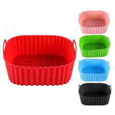 Silicone Air fryer Basket Square liners 9 inch Large Reusable Air Fryer Silicone Pot Food-grade Non-stick Air Fryer Baking Tray for Oven Accessories