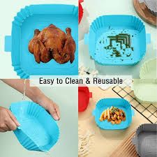 Silicone Air fryer Basket Square liners 9 inch Large Reusable Air Fryer Silicone Pot Food-grade Non-stick Air Fryer Baking Tray for Oven Accessories