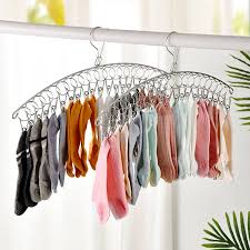 Stainless Steel Sock Drying Rack with 36 Clips, Swivel Hook Wind-Proof Clothes Hanger Rack for Sock, Bras, Underwear, Laundry Accessories