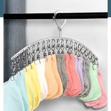Stainless Steel Sock Drying Rack with 36 Clips, Swivel Hook Wind-Proof Clothes Hanger Rack for Sock, Bras, Underwear, Laundry Accessories
